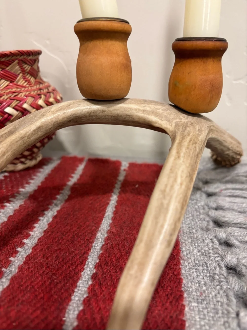 Rustic Antler Double Candle Holder with Cream Taper Candles